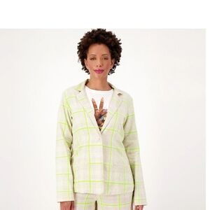 Studio Women's Blazer - Cream and Green Plaid